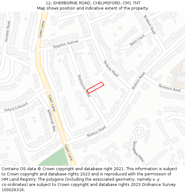 12, SHERBORNE ROAD, CHELMSFORD, CM1 7NT: Location map and indicative extent of plot