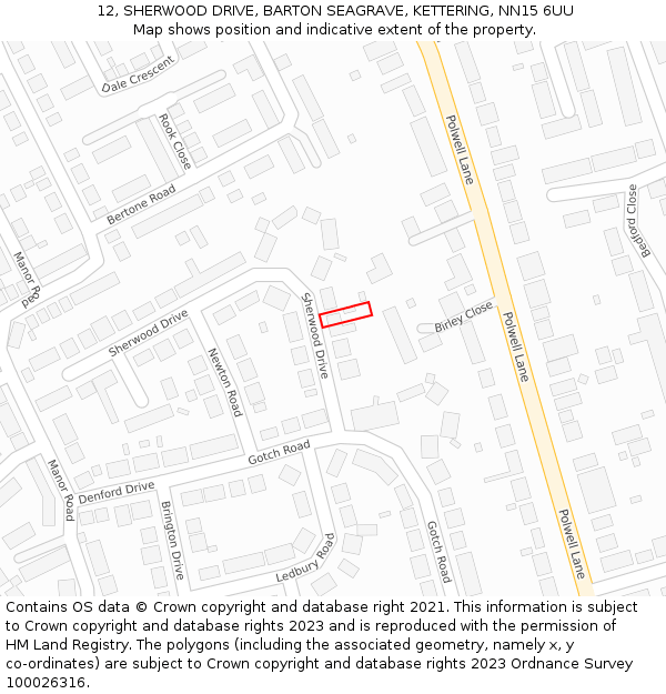 12, SHERWOOD DRIVE, BARTON SEAGRAVE, KETTERING, NN15 6UU: Location map and indicative extent of plot