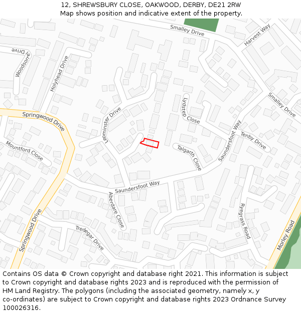 12, SHREWSBURY CLOSE, OAKWOOD, DERBY, DE21 2RW: Location map and indicative extent of plot