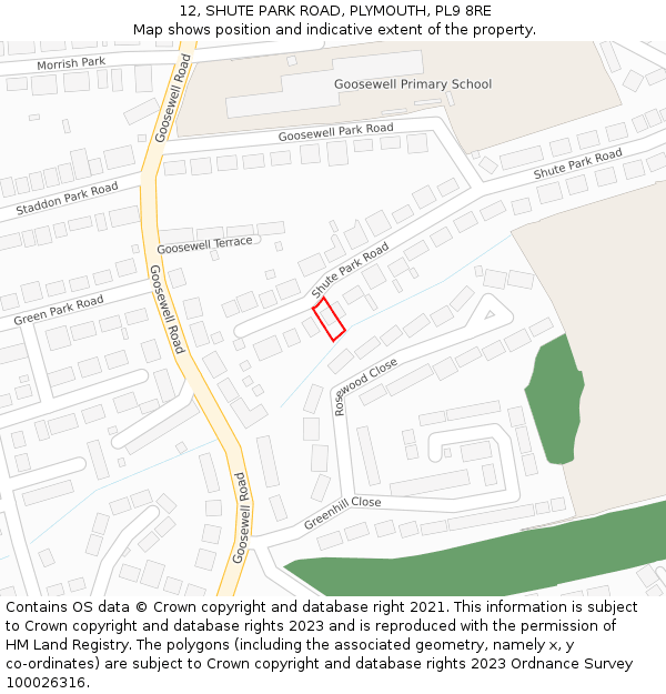 12, SHUTE PARK ROAD, PLYMOUTH, PL9 8RE: Location map and indicative extent of plot