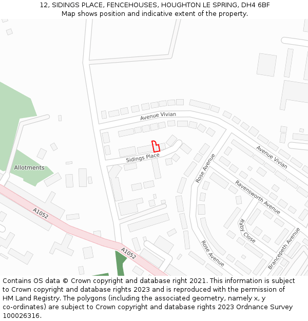 12, SIDINGS PLACE, FENCEHOUSES, HOUGHTON LE SPRING, DH4 6BF: Location map and indicative extent of plot