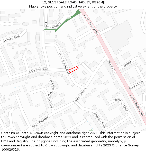 12, SILVERDALE ROAD, TADLEY, RG26 4JJ: Location map and indicative extent of plot