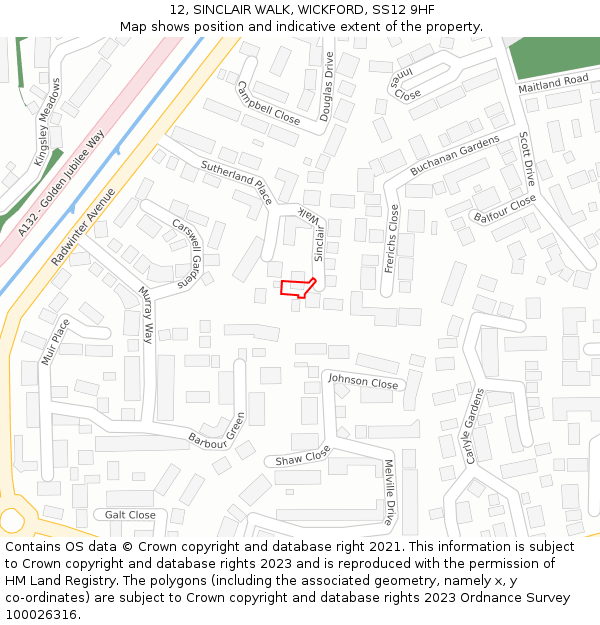 12, SINCLAIR WALK, WICKFORD, SS12 9HF: Location map and indicative extent of plot
