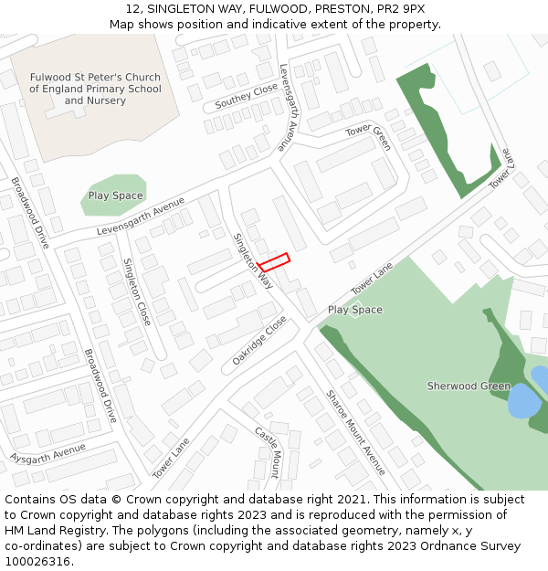 12, SINGLETON WAY, FULWOOD, PRESTON, PR2 9PX: Location map and indicative extent of plot