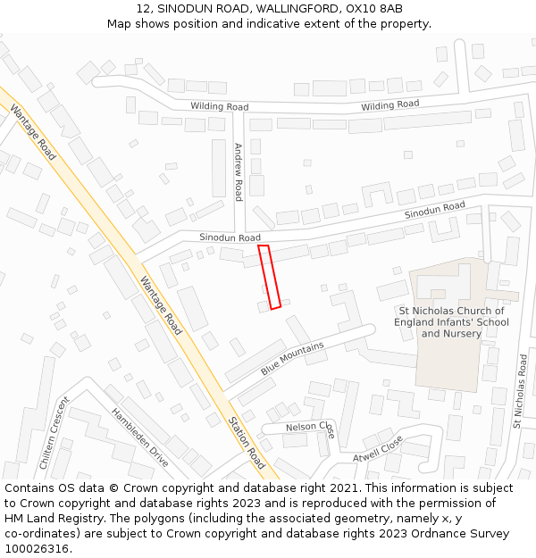 12, SINODUN ROAD, WALLINGFORD, OX10 8AB: Location map and indicative extent of plot