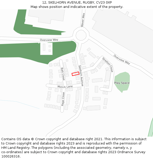 12, SKELHORN AVENUE, RUGBY, CV23 0XP: Location map and indicative extent of plot