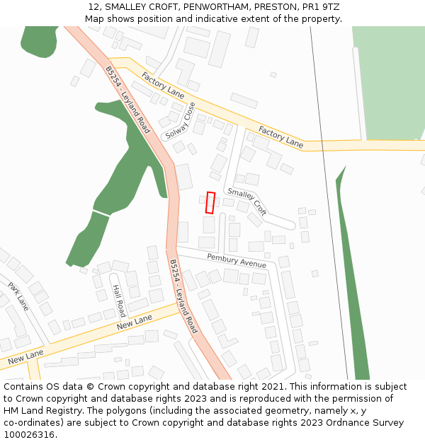 12, SMALLEY CROFT, PENWORTHAM, PRESTON, PR1 9TZ: Location map and indicative extent of plot