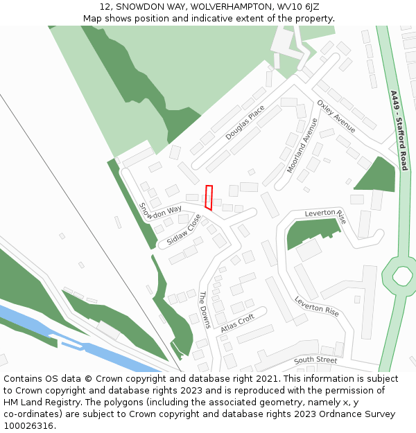 12, SNOWDON WAY, WOLVERHAMPTON, WV10 6JZ: Location map and indicative extent of plot