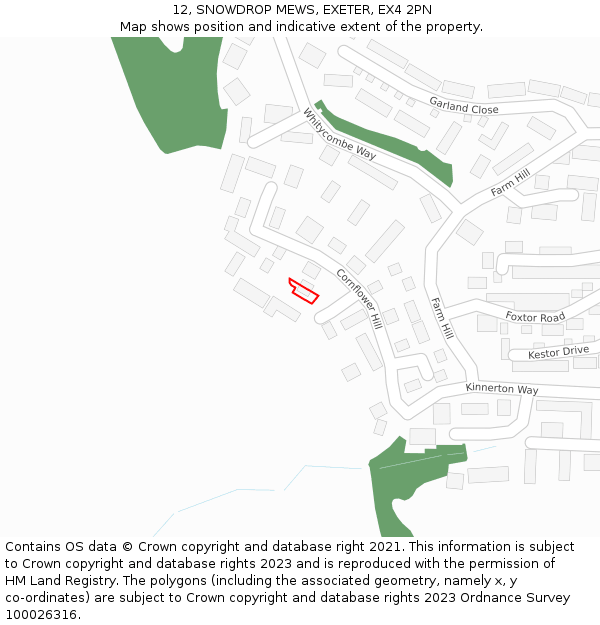 12, SNOWDROP MEWS, EXETER, EX4 2PN: Location map and indicative extent of plot