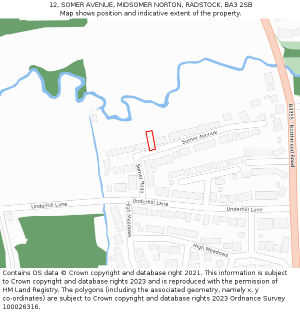 12, SOMER AVENUE, MIDSOMER NORTON, RADSTOCK, BA3 2SB: Location map and indicative extent of plot