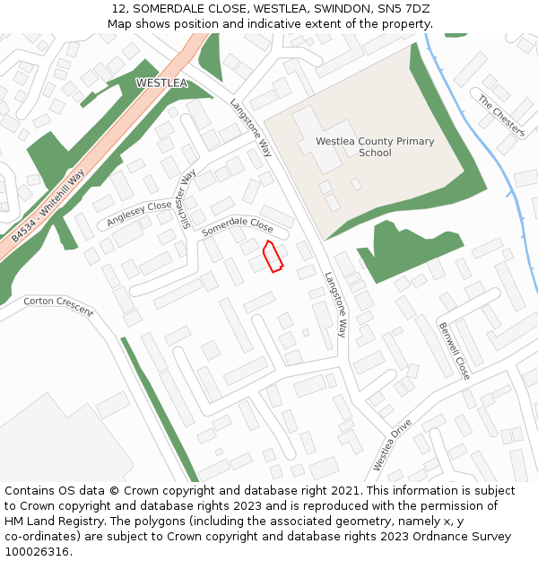 12, SOMERDALE CLOSE, WESTLEA, SWINDON, SN5 7DZ: Location map and indicative extent of plot