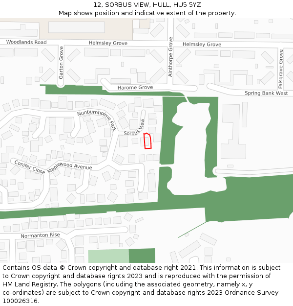12, SORBUS VIEW, HULL, HU5 5YZ: Location map and indicative extent of plot