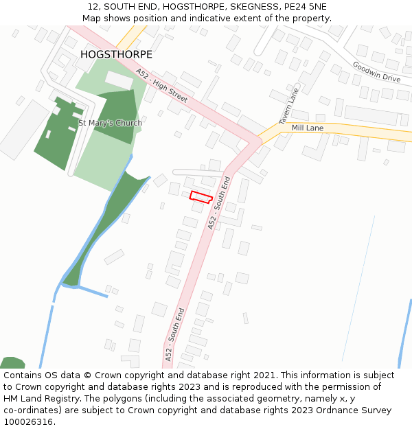 12, SOUTH END, HOGSTHORPE, SKEGNESS, PE24 5NE: Location map and indicative extent of plot