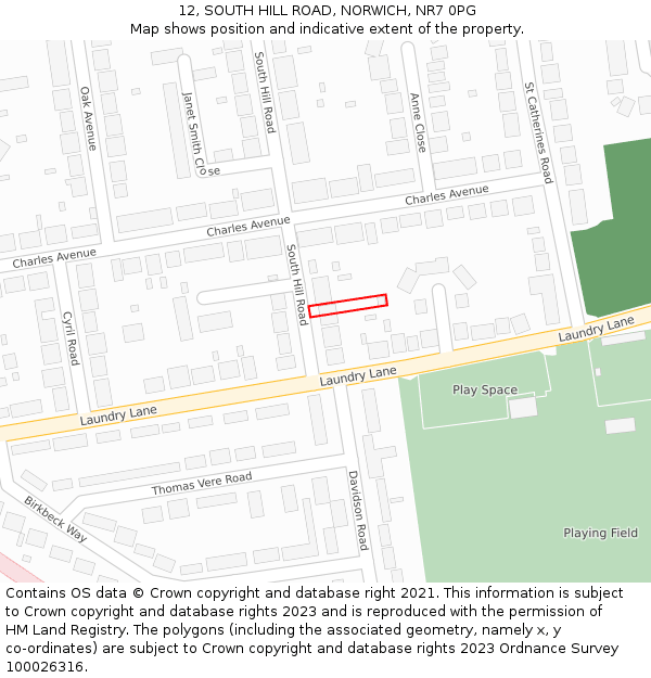12, SOUTH HILL ROAD, NORWICH, NR7 0PG: Location map and indicative extent of plot