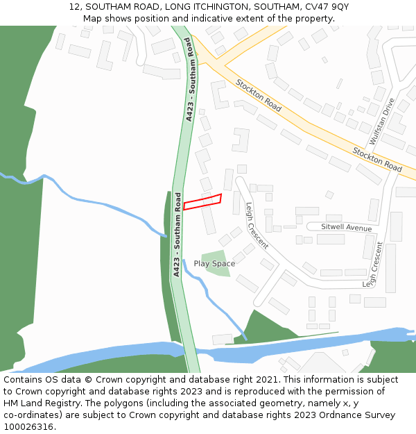 12, SOUTHAM ROAD, LONG ITCHINGTON, SOUTHAM, CV47 9QY: Location map and indicative extent of plot