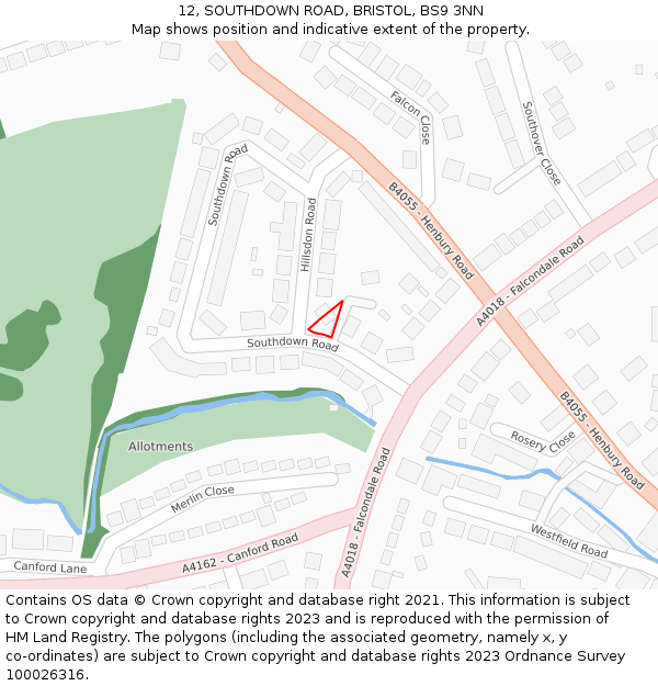 12, SOUTHDOWN ROAD, BRISTOL, BS9 3NN: Location map and indicative extent of plot