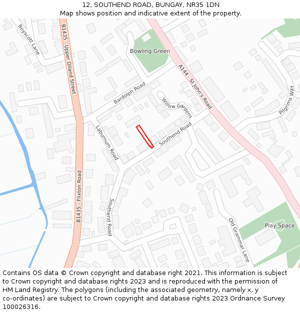 12, SOUTHEND ROAD, BUNGAY, NR35 1DN: Location map and indicative extent of plot