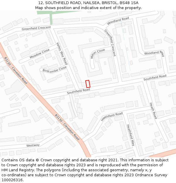 12, SOUTHFIELD ROAD, NAILSEA, BRISTOL, BS48 1SA: Location map and indicative extent of plot
