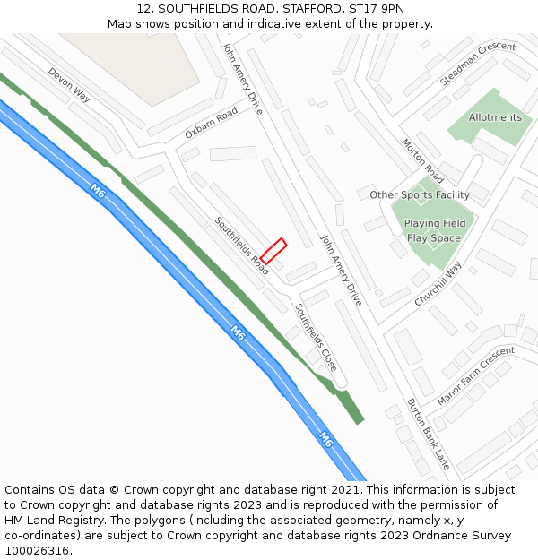 12, SOUTHFIELDS ROAD, STAFFORD, ST17 9PN: Location map and indicative extent of plot