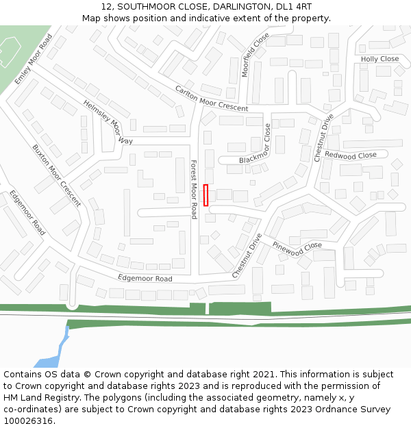 12, SOUTHMOOR CLOSE, DARLINGTON, DL1 4RT: Location map and indicative extent of plot