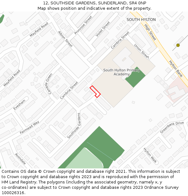 12, SOUTHSIDE GARDENS, SUNDERLAND, SR4 0NP: Location map and indicative extent of plot