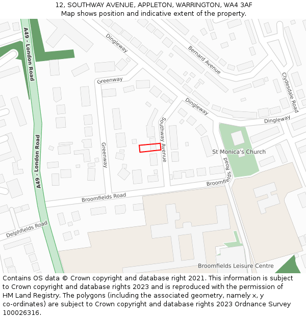 12, SOUTHWAY AVENUE, APPLETON, WARRINGTON, WA4 3AF: Location map and indicative extent of plot