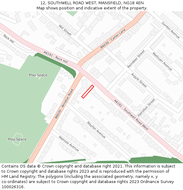 12, SOUTHWELL ROAD WEST, MANSFIELD, NG18 4EN: Location map and indicative extent of plot