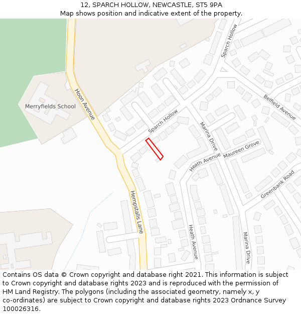 12, SPARCH HOLLOW, NEWCASTLE, ST5 9PA: Location map and indicative extent of plot