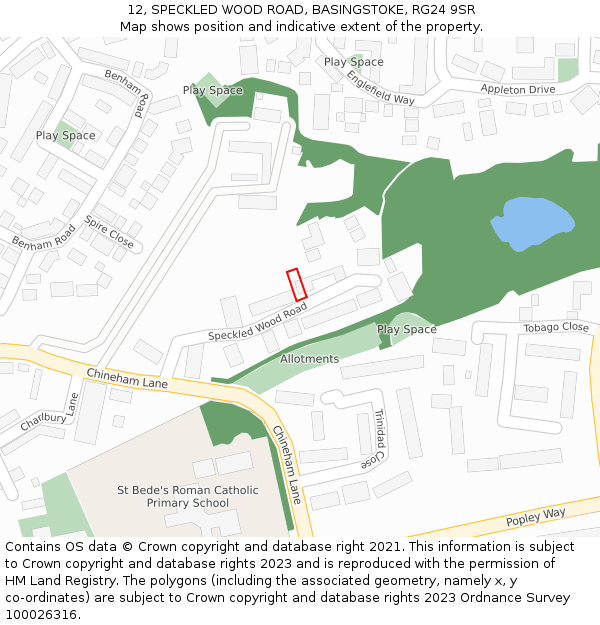 12, SPECKLED WOOD ROAD, BASINGSTOKE, RG24 9SR: Location map and indicative extent of plot