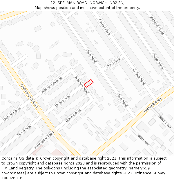 12, SPELMAN ROAD, NORWICH, NR2 3NJ: Location map and indicative extent of plot