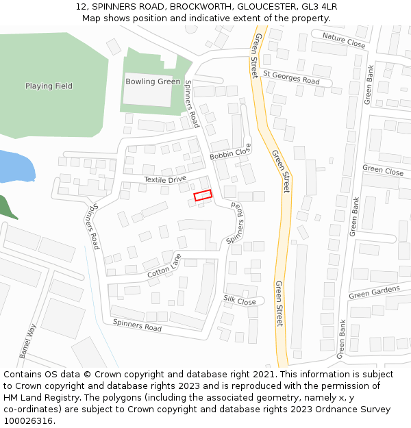 12, SPINNERS ROAD, BROCKWORTH, GLOUCESTER, GL3 4LR: Location map and indicative extent of plot