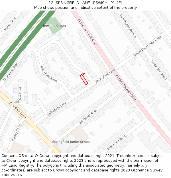 12, SPRINGFIELD LANE, IPSWICH, IP1 4EL: Location map and indicative extent of plot