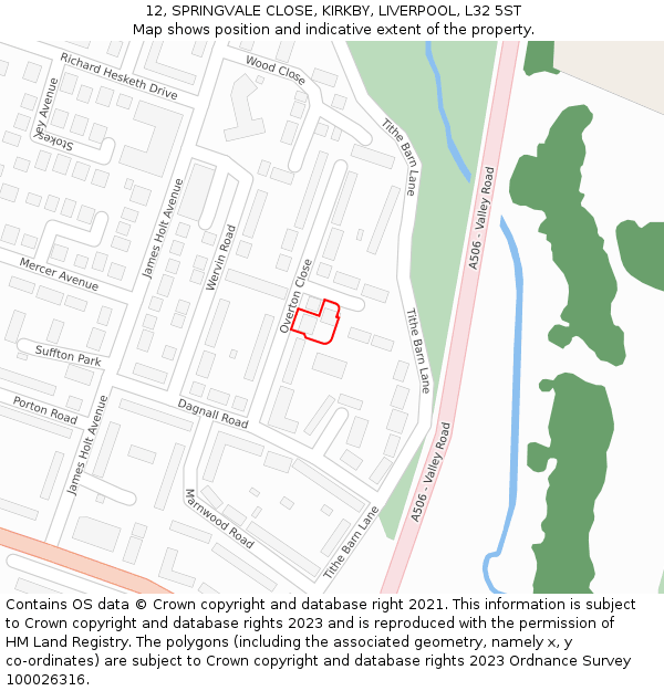 12, SPRINGVALE CLOSE, KIRKBY, LIVERPOOL, L32 5ST: Location map and indicative extent of plot