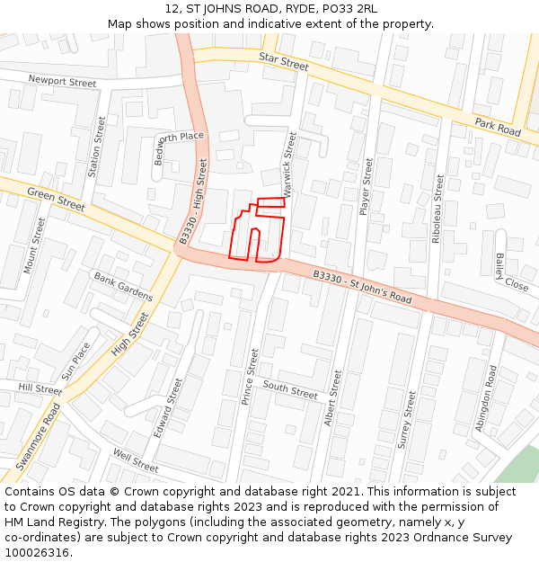 12, ST JOHNS ROAD, RYDE, PO33 2RL: Location map and indicative extent of plot
