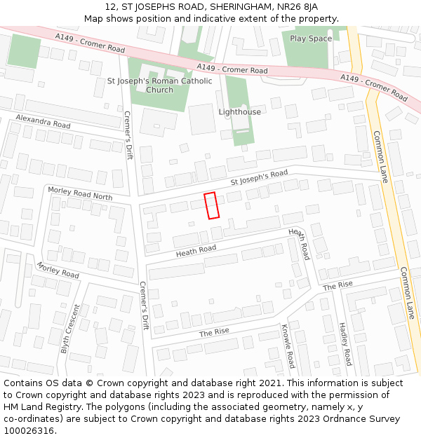 12, ST JOSEPHS ROAD, SHERINGHAM, NR26 8JA: Location map and indicative extent of plot