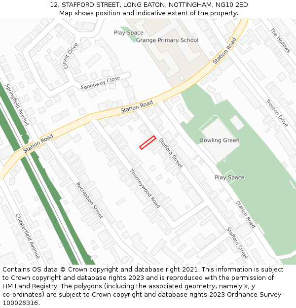 12, STAFFORD STREET, LONG EATON, NOTTINGHAM, NG10 2ED: Location map and indicative extent of plot