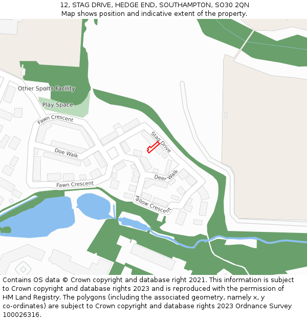 12, STAG DRIVE, HEDGE END, SOUTHAMPTON, SO30 2QN: Location map and indicative extent of plot