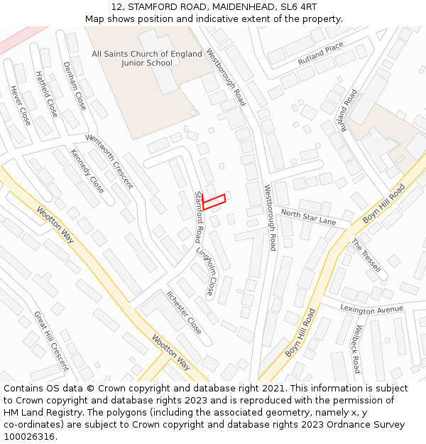 12, STAMFORD ROAD, MAIDENHEAD, SL6 4RT: Location map and indicative extent of plot