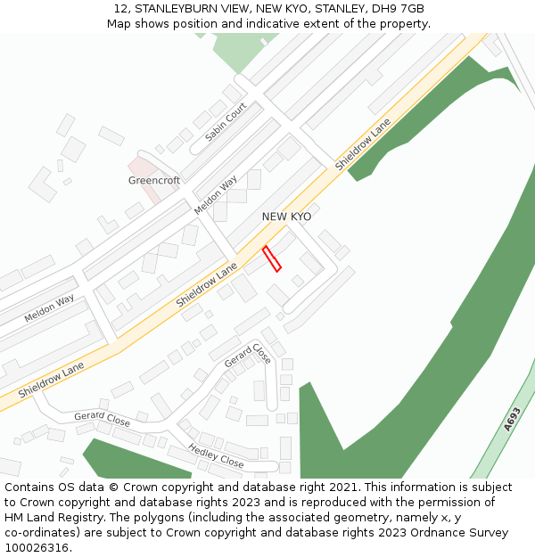 12, STANLEYBURN VIEW, NEW KYO, STANLEY, DH9 7GB: Location map and indicative extent of plot