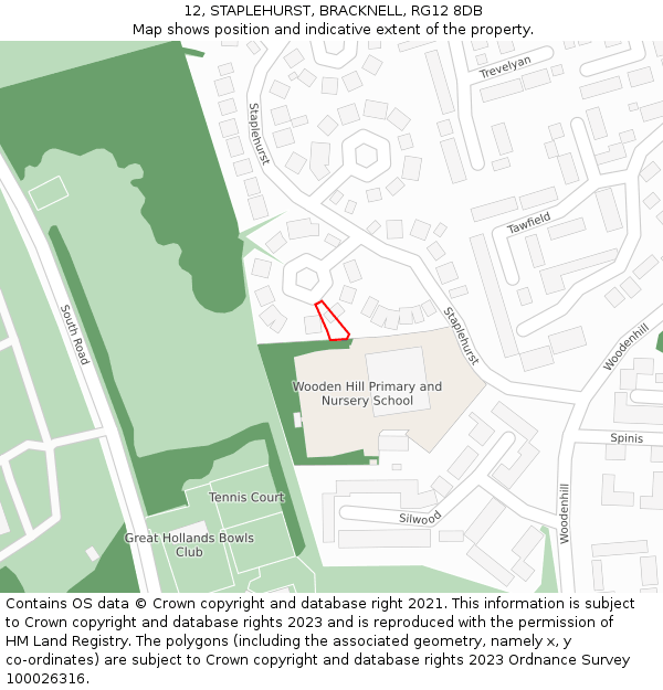 12, STAPLEHURST, BRACKNELL, RG12 8DB: Location map and indicative extent of plot