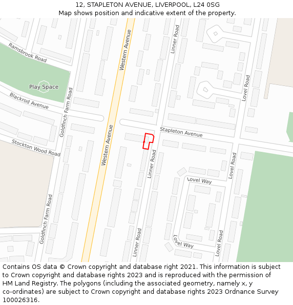 12, STAPLETON AVENUE, LIVERPOOL, L24 0SG: Location map and indicative extent of plot