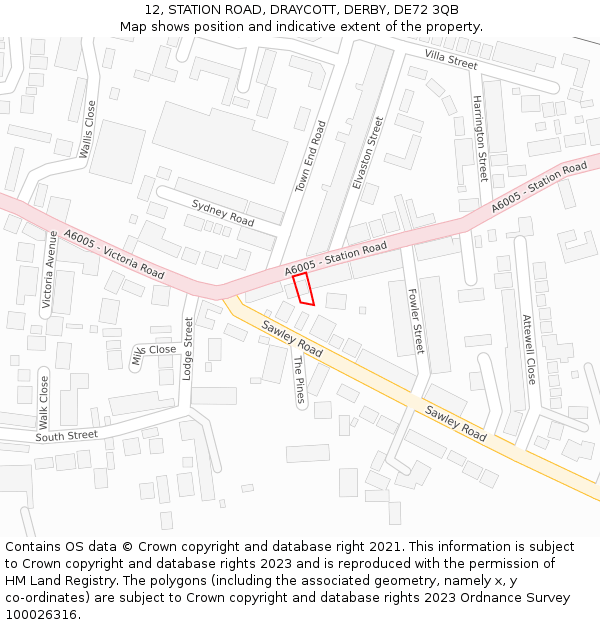 12, STATION ROAD, DRAYCOTT, DERBY, DE72 3QB: Location map and indicative extent of plot
