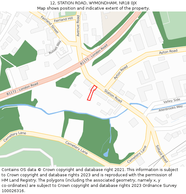 12, STATION ROAD, WYMONDHAM, NR18 0JX: Location map and indicative extent of plot