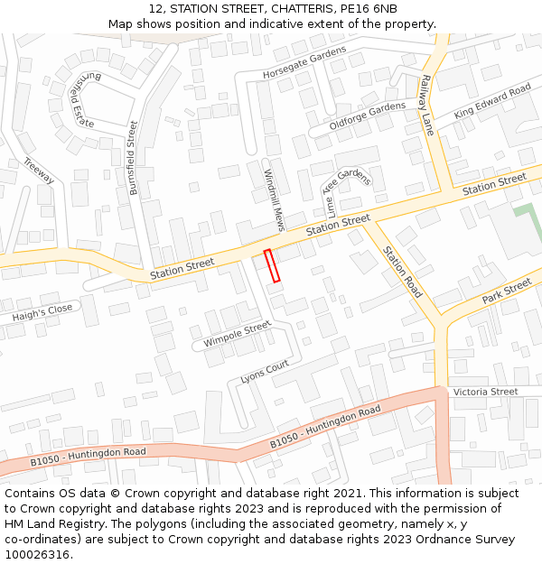 12, STATION STREET, CHATTERIS, PE16 6NB: Location map and indicative extent of plot