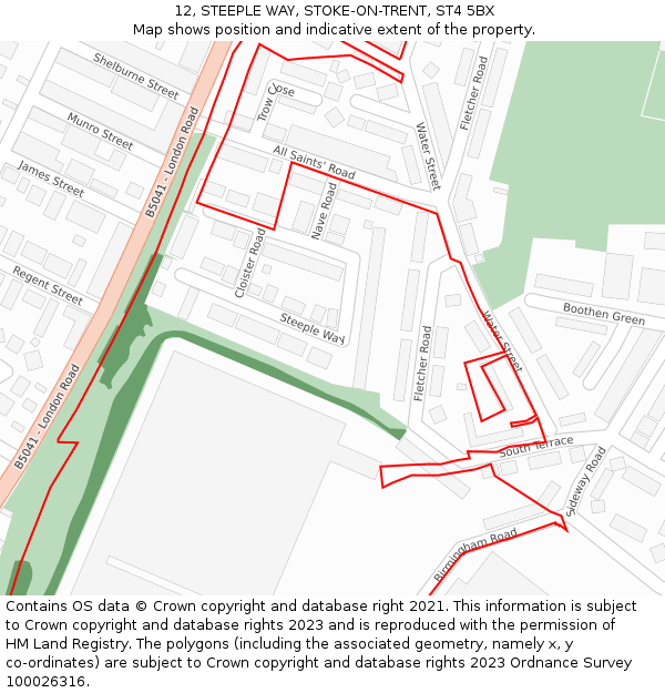 12, STEEPLE WAY, STOKE-ON-TRENT, ST4 5BX: Location map and indicative extent of plot