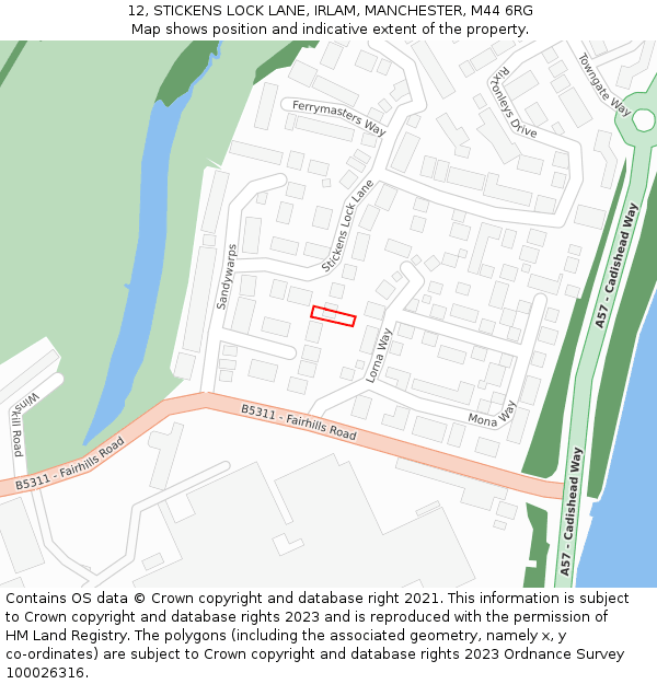 12, STICKENS LOCK LANE, IRLAM, MANCHESTER, M44 6RG: Location map and indicative extent of plot