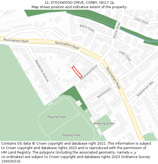 12, STOCKWOOD DRIVE, CORBY, NN17 1JL: Location map and indicative extent of plot
