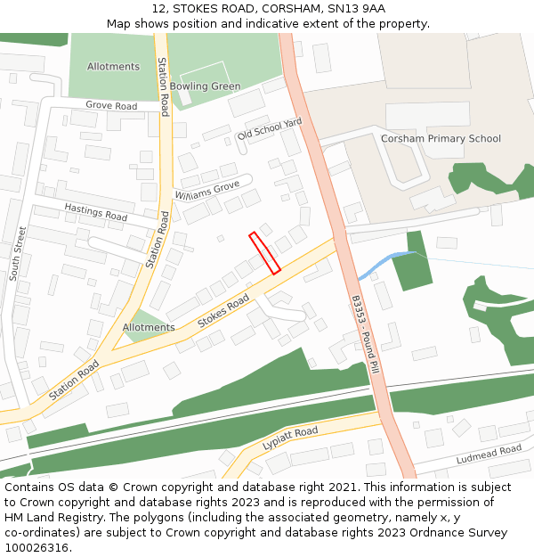 12, STOKES ROAD, CORSHAM, SN13 9AA: Location map and indicative extent of plot
