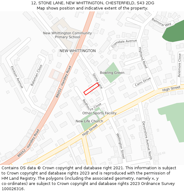 12, STONE LANE, NEW WHITTINGTON, CHESTERFIELD, S43 2DG: Location map and indicative extent of plot