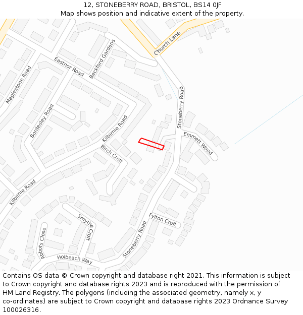 12, STONEBERRY ROAD, BRISTOL, BS14 0JF: Location map and indicative extent of plot